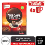  Nescafe Original Instant Coffee Granules 1 Kg with 4x Free Classic Red Mugs