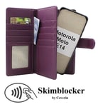 Skimblocker Motorola Moto E14 XL Magnet Plånboksfodral (Mörklila)