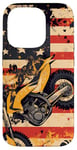 Coque pour iPhone 14 Pro Drapeau américain Art déco jaune pour moto Dirt Bike Braap