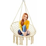 GOPLUS Chaise Suspendue, Hamac Macrame, Tricotee par Corde de Coton avec Franges, Tuyau en Acier, Chaise Balancoire pour Interieur/Exterieur, Jardin,