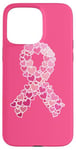 Coque pour iPhone 15 Pro Max Ruban rose avec cœurs pour sensibilisation au cancer du sein