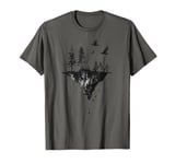 Surreal Floating Island T-Shirt - Dark Forest and Raven Art T-Shirt