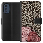 Motorola Moto E32s Svart Plånboksfodral Leopardrosor