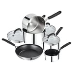 Prestige Made To Last Stainless Steel Pan Set Non Stick - 5 Piece Induction Pan Set with Frying Pan, Milk Pan & Set of 3 Saucepans with Straining Lids, Durable Dishwasher Safe Cookware