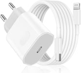 Chargeur Rapide Pour Iphone 14/14 Pro/14 Pro Max/14 Plus/13 12 11 Se Mini X Xs Xr 8, Prise Adaptateur Secteur Embout Usb C 25W Et 2M Cable Secteur