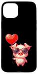 Coque pour iPhone 15 Plus Saint Valentin Amour Porcinet Cœur Amoureux Ballon Lunettes de soleil