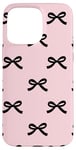 Coque pour iPhone 15 Pro Max Fond rose avec nœuds noirs mignons