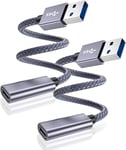 Adaptateur Câble USB C Femelle vers USB 3.0 Mâle 0.2M 2-Pack,Connecteur 3.1 Type-A 5 Gbps GEN 1 pour Samsung S24 A54,iPhone 12 13 14 15 16 Pro Max SE,iPad 10 Air 4 5 Mini 6,Apple Watch 8 9.[G126]