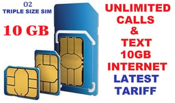 NEW OFFICIAL O2 NETWORK PAY AS YOU GO 02 SIM CARD UNLIMITED CALLS  10GB NET