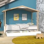 Lit cabane enfant 90 x 190 cm avec tiroir de rangement + sommier ESTELLE  