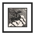 Henri Jonas Winged Horse Pegasus Mythical Creature 8X8 Inch Square Wooden Framed Wall Art Print Picture with Mount