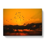 Birds in the Sky Orange Sunset Modern Canvas Wall Art Print Ready to Hang, Framed Picture for Living Room Bedroom Home Office Décor, 50x35 cm (20x14 Inch)