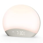 REACHER Sunrise Alarm Clock, Wake Up Light, White Noise Sound Machine, Bedside Lamp, 26 Sleeping Natural Sounds, Dimmable Multicolor Night Light, Timer, Digital Clock for Baby, Kids, Adult