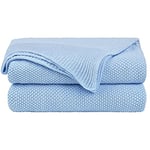 PICCOCASA Couverture Plaid Lit pour Canapé en Tricot 100% Coton Légère Solide Douce Bleu Clair 130x150cm