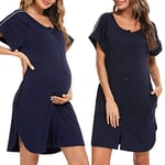 iClosam Chemise de Nuit Maternité Femme Coton Robe Allaitement Con Bouton Pyjama Maternité Manche Courte Nuisette Enceinte Devant Ouvert Doux et Confortable S-XXL