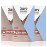 Sure Womens Women Maximum 96-H Protection Clean Scent Deodorant Cream, 3x 45ml - One Size