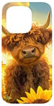 iPhone 15 Pro Scottish Highland Cow, Spring Sunflower Western Country Farm Case