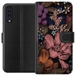 Samsung Galaxy A50 Musta Lompakkokotelo Tecknade blommor