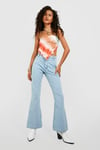 Womens High Waisted Disco Flared Jeans - White - 6, White