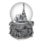 Paris Eiffeltornet Snow Globe musikdosa med automatiskt snöfall och färgglada lampor, 100 mm 6 hög silver