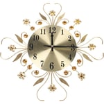Gojoy - Moderne Métal Fleur Grande Horloge Murale en Fer Forgé Suspendu Salon Décor (Or)