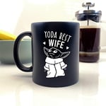 eBuyGB Personalised Coffee Mug, Matt Black Baby Yoda Mug, 350ml Star Wars Themed Tea Cup, Funny Gifts for Partner (Yoda Best Wife)