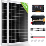 Eco-worthy - 240W 12V Kit panneau solaire avec contrôleur de charge 30A,onduleur 600W 12V pour maison rv camping-car cabine marine bateau