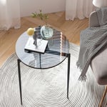 S-giant - Petite Table d'Appoint Salon: Bout de Canapé Ronde Noir en Verre Trempé Table de Chevet Cadre en Métal Guéridon Design Moderne pour Chambre