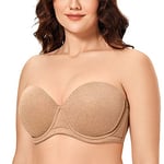 DELIMIRA Femme Soutien Gorge sans Bretelles Grande Taille Bandeau à Armature Bretelle Multiple Chanterelle 105C