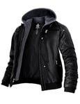 Wantdo Homme Blouson Cuir Veste mi Saison Cuir Veste Hiver Simili Cuir Veste Capuche Noir(mince)-N Xxl