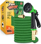 Flexi Hose Expandable Garden Hose - 100FT Heavy Duty Water Hose, Retractable Hose with 2cm Brass Fittings - Expandable Hose Design Includes Spray Nozzle (Green 30 Metres)