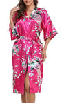 Lovasy Kimono Femme Peignoir Bride Femme Satin Kimono Mariee Sexy Léger Col V Robe de Demoiselle d'honneur Robe de Chambre, Y-Rose rouge, M