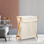 Panier à Linge Pliable Corbeille à Linge Panier Linge Sale Enfant en Bois, Panier à Lessive pour Salle de Bain, Bac à Linge Sale Beige - Aqrau