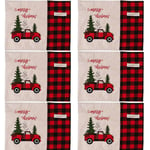 6st julbuffelpläda bordstabletter Farmhouse Red Truck Holiday bordsmattor, bomull linne röda och svarta buffelrutiga bordstabletter för matbord &