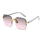 ZZOW Fashion Oversized Square Cut Rimless Women Sunglasses Grey Pink Tea Gradient Lens Eyewear Ladies Sun Glasses Shades Uv400