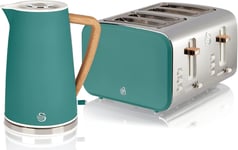 Swan Nordic Twin Pack Green - 1.7L 3Kw Cordless Kettle & 4 Slice Toaster