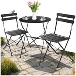 TECTAKE Ensemble table et chaises bistrot FRIEDA pliable et résistant aux UV pour 2 personnes - Noir