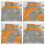 Reversible 3pc Plain Orange-grey Duvet Cover With Pillowcase Single Double King