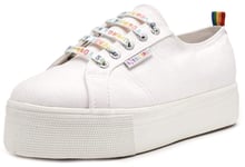 Superga 2790 Rainbow Pop COTW Canvas Fashion Platform Trainers in White 900 [UK 4 / EU 37 / US 5]