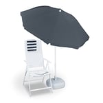 Relaxdays Parasol, Ø 180 cm, hauteur réglable, inclinable, rond, polyester, acier, jardin, balcon, terrasse, plage, gris