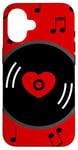 Coque pour iPhone 16 notes de musique disque vinyle album coeur rouge valentines vintage