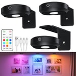 WILLED 3 PCS Lampe Tableau sans Fil Rechargeable, Eclairage Tableau Led Pile Avec Télécommande et Contrôle Tactile, Spot LED sans Fil, 9 Couleurs RGB et Fonction de Minuterie, pour Cuisine, Armoire