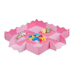 Relaxdays Tapis Puzzle 25 pièces, Mousse EVA, sans substances nocives, 0,77 m2, Dalle Jeu Enfant avec Bord, Rose