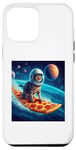 Coque pour iPhone 15 Pro Max Chat surfant sur planche de surf pizza, chat portant un casque de surf