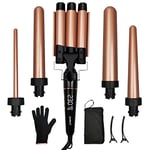 janelove Hair Curler, Curling Wand, with 3 Barrel Hair Waver, Hair Iron Set from 19 mm Curling Wand to 25mm Waver Curling Wand for Long Hair, LCD Display /180-450°F Temp Adjustment (Gold)