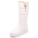 Mediffen Knee High Snow Boots Outdoor Women Slip On Round Toe Platform Winter Boots Fur Lined Wedges Warm Boots White Size 4 UK/37 Asian