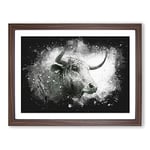 Stone Statue Of A Bull Paint Splash Modern Art Framed Wall Art Print, Ready to Hang Picture for Living Room Bedroom Home Office Décor, Walnut A2 (64 x 46 cm)