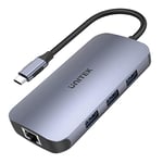 uHUB Unitek D1071A N9+ Hub Ethernet USB-C 9 en 1 avec HDMI, 100 W Power Delivery et Lecteur de Cartes/câble Aluminium/Nylon/USB-A, USB-C (Bloc d'alimentation), HDMI 2.0, Lecteur de Cartes, connecteur