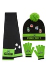 Minecraft Boys 3 Piece Winter Set Beanie Hat Gloves Scarf Warm Accessories Gift