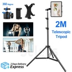 2M Tripod Stand Telescopic for Camera Tablet Pad Phone Holder Selfie Ring light